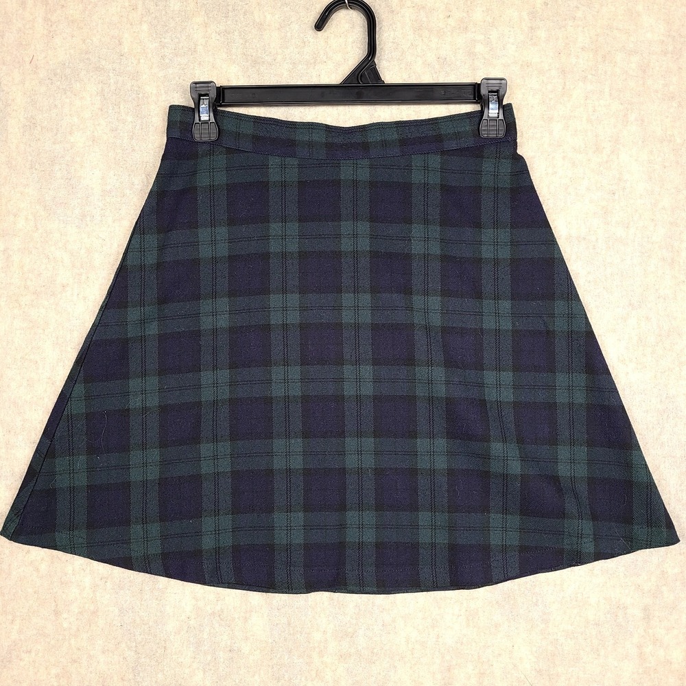 Brandy Melville 26 Mini Skirt Blue Green Plaid School Uniform Preppy Tartan